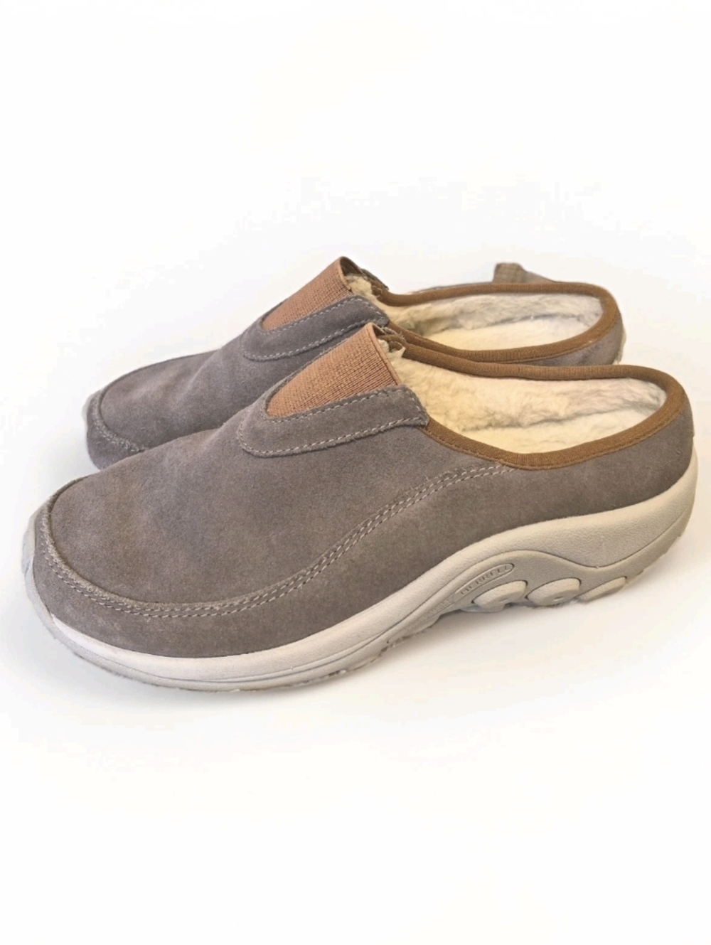 Merrell Jungle Moc Mules Cozy Luxe Slip On Shoes Tan Suede Sherpa Lined Size 7